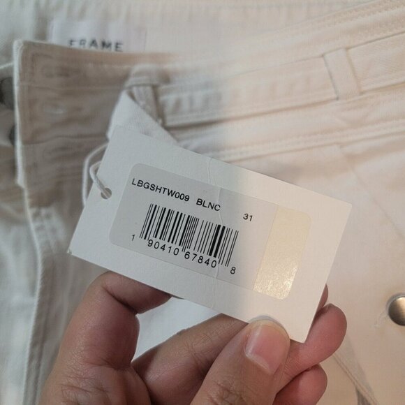 FRAME Le Brigette Size 31 High Waist Cut Off Denim Shorts NWT White Tie Waist - Picture 6 of 9